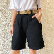 韓国系夏ブラックピンク大学生ハイウエストショート丈（3分4分丈）無地ショートパンツ
