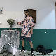 ポリエステル半袖韓国系夏POLOネックシングルブレストグリーンダックブルーオレンジグラデーション色カジュアル・シフォンブラウス