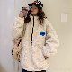 ポリエステル長袖シンプルカジュアル韓国系冬スタンドネックジッパー刺繍ファスナーアルファベット綿コート