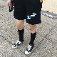 カジュアル夏ブラックグレープリント大学生ハイウエストプリントバーミューダ（5分丈）ショートパンツ