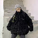 ポリエステル長袖シンプルファッションカジュアルストリート系韓国系冬秋スタンドネックジッパーブラックグレー切り替えファスナー配色綿コート