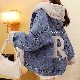 デニム一般韓国系シングルブレスト一般ファッション長袖10~50代アルファベット秋冬切り替え写真通りフード付きジャケット