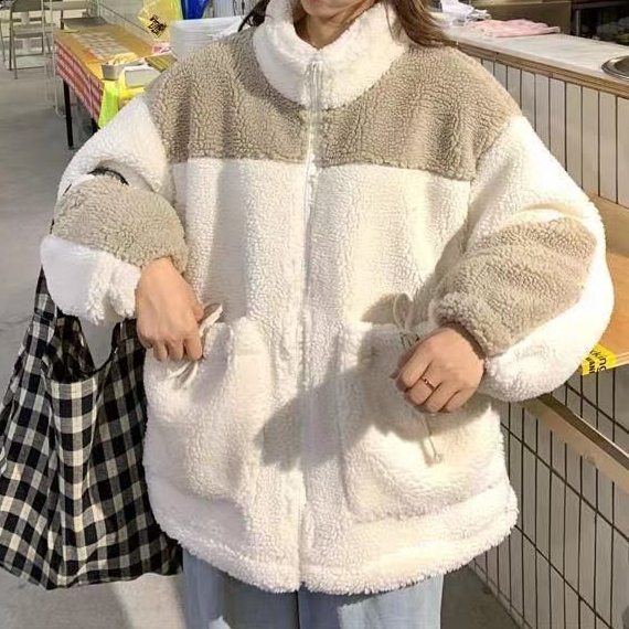 シンプルファッションカジュアル通勤/OLスウィート韓国系スタンドネックジッパー切り替え配色綿コート