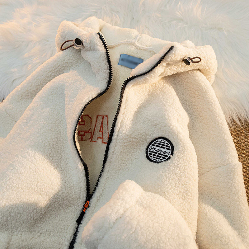 ファッション長袖フード付きカジュアルジッパー韓国系アプリコットアルファベット刺繍シンプル学園風秋冬スウィートブラック綿コート