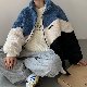 【個性的なデザイン】ジッパー 冬 長袖 シンプル 配色 秋 ファスナー ファッション 折り襟 アウター