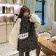 ファッション学園風韓国系ショート丈スタンドネックジッパー切り替えアルファベット配色綿コート