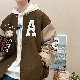 【おしゃれ度高め】プリント 韓国系 シングルブレスト カジュアル スタンドネック ファッション 配色 秋 プリント アルファベット シンプル 冬ジャケット
