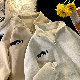 【デザイン感】カジュアル ブルー アルファベット アプリコット 服 古着 プルオーバー  POLOネック 長袖 グレー ショート丈 ファッション 無地 秋冬 ネイビーパーカー・トレーナー