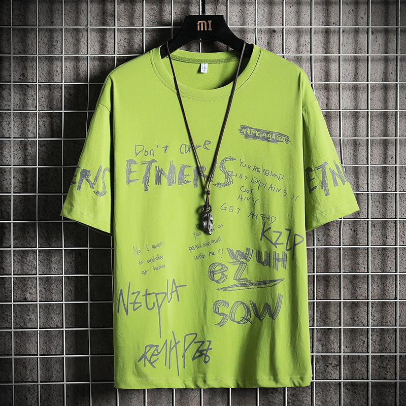 コットンシンプルファッションラウンドネックプルオーバープリントアルファベット五分袖Tシャツ・POLOシャツ