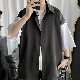 【韓国ファッション】夏 コーデ メンズトレンドコーデ ポリエステル 七分袖 シンプル 折り襟 シングル ブレスト 配色 ボタン シャツ