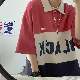 韓国 ファッション メンズ【おしゃれ度UP】夏 POLOネック プルオーバー プリント アルファベット 配色 モード系 学園系 セットアップ