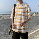 半袖ファッション 春夏ラウンドネックプルオーバープリントボーダーTシャツ・POLOシャツ