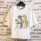 【韓国コーデ】猫 fashion 可愛い 淡色コーデ 半袖 シンプル カジュアル ラウンドネック プルオーバー プリント 動物柄 Tシャツ・POLOシャツ