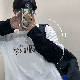 カジュアルプルオーバーシンプルアルファベットラウンドネック配色プリント韓国系長袖切り替えプリントTシャツ・POLOシャツ
