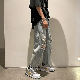 ファッションカジュアルレギュラーウエスト無地ダメージ加工レギュラー丈ストリート系韓国系デニムパンツ