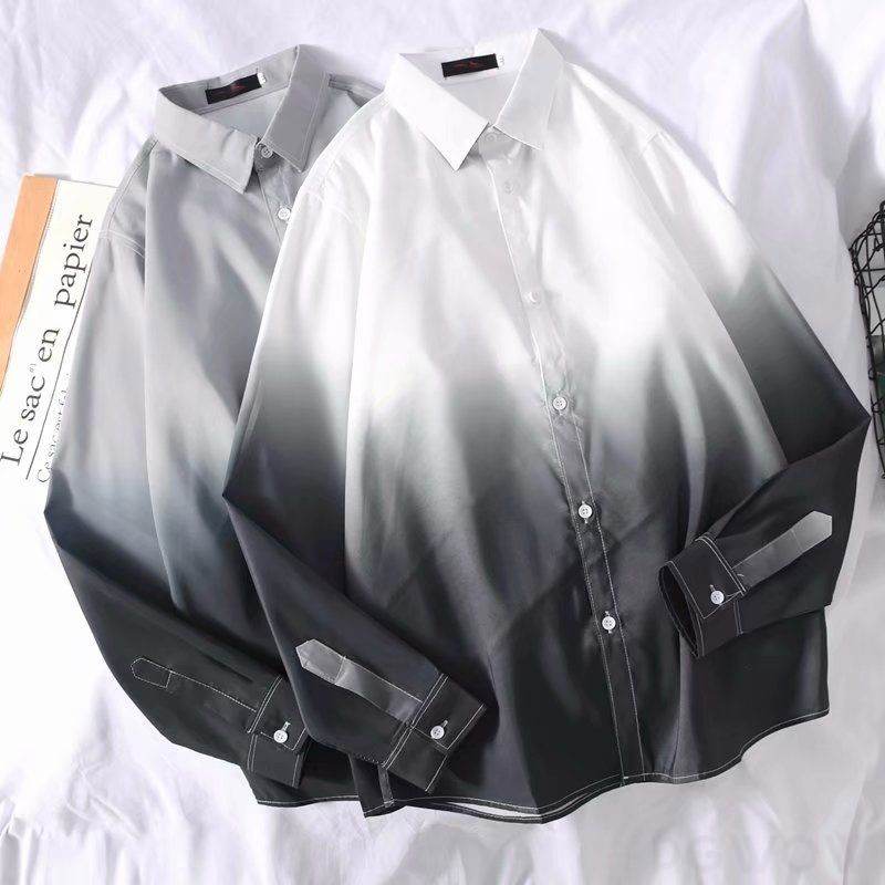 長袖シンプル韓国系折り襟シングルブレスト配色ボタンシャツ