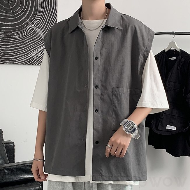 着回しコーデ きれいめコーデ fashion 韓国 通販 メンズ ファッション 無地 ボタン カジュアル シングルブレスト ポリエステル Tシャツ・POLOシャツ
