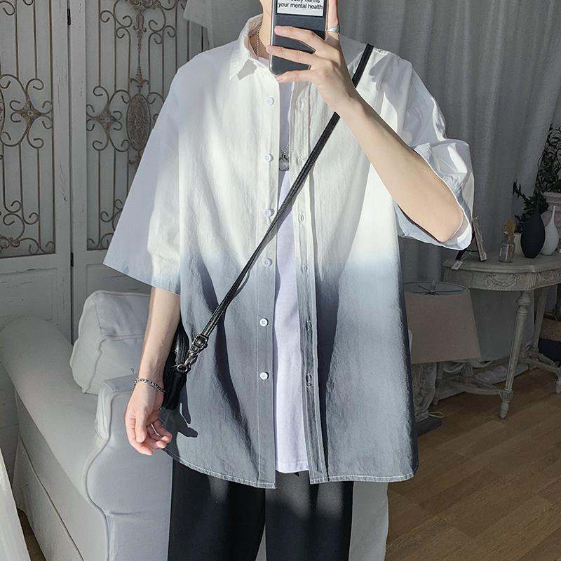  ポリエステル シンプル 韓国系   春 秋 折り襟 シングルブレスト 配色  五分袖シャツ