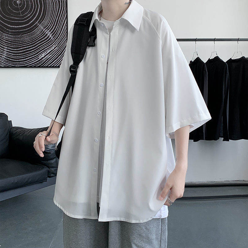【シンプルな暮らし】韓国の通販 半袖 シャツ メンズ 七分袖 折り襟 シンプル シングルブレスト 無地シャツ