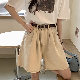デニムシンプルファッション韓国系春夏ハイウエストショート丈（3分4分丈）無地ボタンパイピングショートパンツ