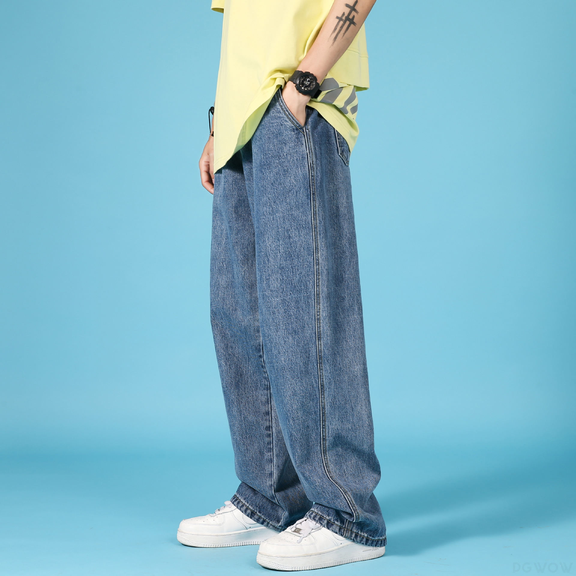 デニムファッションカジュアル韓国系レギュラーウエストレギュラー丈無地なしデニムパンツ