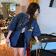 デニム半袖シンプルファッション韓国系春夏折襟カーディガン刺繍プリントプリントカジュアル・シフォンブラウス