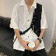 ポリエステル半袖ファッションカジュアル韓国系一般ショート丈折り襟シングルブレスト配色なしシャツ