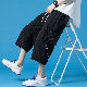 ポリエステルファッション夏ブラックカーキレギュラーウエストクロップド丈（7分丈）配色クロップド・パンツ