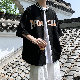 その他半袖シンプルファッションカジュアル定番韓国系一般一般夏スタンドネックシングルブレストホワイトブラックプリント20~40代アルファベットプリントシャツ