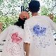 【夏を楽しむ】韓国コーデ シンプル ラウンドネック プルオーバー プリント カップルシャツ 五分袖 Tシャツ・POLOシャツ