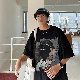 【韓国コーデ】fashion トレンドコーデ ファッション カジュアル ストリート系 夏 ラウンドネック プルオーバー プリント シンプル カジュアル トレンド 五分袖Tシャツ・POLOシャツ