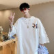 【韓国 ストリート】 fashion 韓国ファッション 今日のコーデ 半袖 シンプル カジュアル ラウンドネック プルオーバー プリント Tシャツ・POLOシャツ