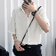 【韓国 通販 メンズ】夏 ファッション ラウンドネック 折り襟 プルオーバー シングル ブレスト 無地 ボタン シンプル ポリエステル セットアップ
