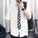 【韓国 通販 メンズ】夏 ファッション ラウンドネック 折り襟 プルオーバー シングル ブレスト 無地 ボタン シンプル ポリエステル セットアップ