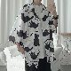 【今季注目】韓国 ファッション 折り襟 シングルブレスト プリント アルファベット 動物柄 五分袖シャツ