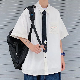 キャンパス系 韓国 男子 ファッション カジュアル キャンパス 折り襟 シングル ブレスト プリント アルファベット ボタン 五分袖シャツ