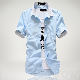  ポリエステル 半袖 シンプル 一般 一般 夏 折り襟 シングルブレスト 切り替え 配色シャツ
