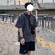 【着回しアイテム】夏 メンズ 韓国 ファッション サイト ストリート系 トレンド 小柄 シンプル 折襟 シングルブレスト 配色 五分袖シャツ