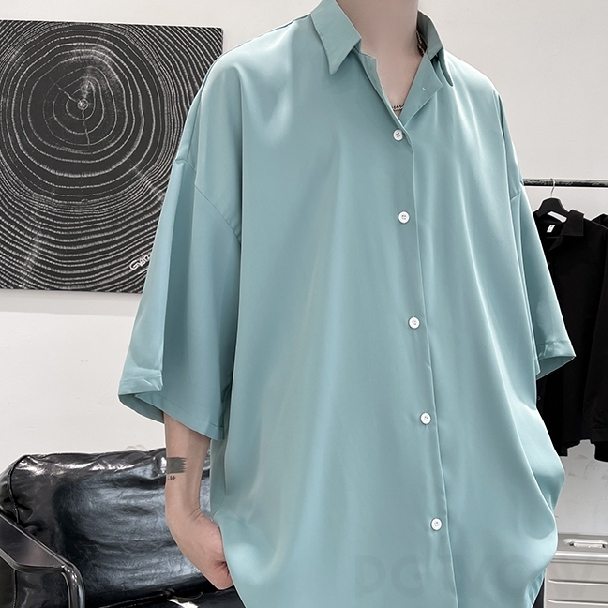 【着回し】韓国 ファッション服 通販 メンズ 七分袖 シンプル カジュアル 折襟 シングル ブレスト 無地 ボタンシャツ