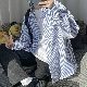 ポリエステル長袖ファッションカジュアル定番韓国系一般ロング春夏秋折襟シングルブレストストライプ柄なしシャツ