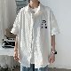 半袖シンプルカジュアル学園風折り襟シングルブレストプリントプリントカートゥーンシャツ
