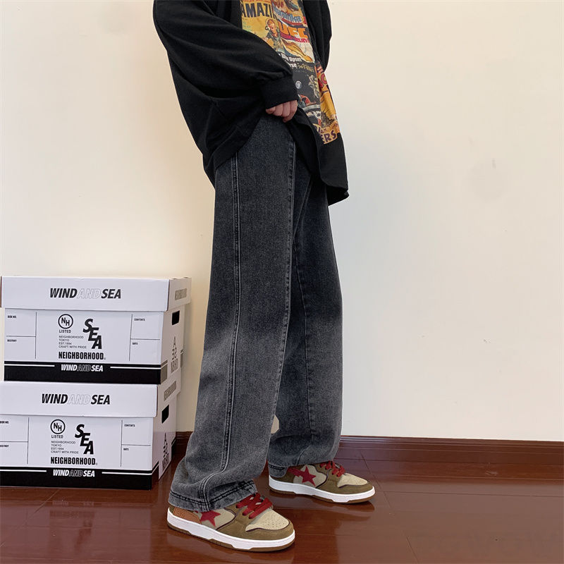  デニム シンプル ファッション カジュアル レトロ 定番 韓国系 レギュラーウエスト レギュラー丈 配色 なしデニムパンツ