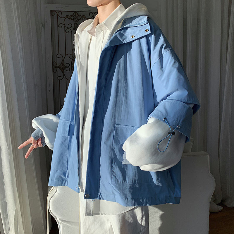 【大人カジュアル】春 ファッション メンズ 長袖 シンプル ファッション フード付き ジッパー ファスナー 配色 ジャケット