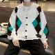 【上品なシルエット】人気 韓国系 メンズ セーター ニット 長袖 シンプル ファッション Vネック シングルブレスト 配色 ボタンカーディガン