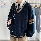 長袖 シンプル カジュアル 韓国系 一般 一般 Vネック プルオーバー 切り替え 配色 トラッドセーター