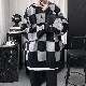 【韓国フアッション】ニット 長袖 ファッション カジュアル ラウンドネック プルオーバー 切り替え チェック柄 配色 セーター