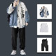 【大人気】韓国ストリート系 ファッション メンズ モード系 シンプル ファッション スタンドネック シングルブレスト アルファベット 配色 コットン セットアップ