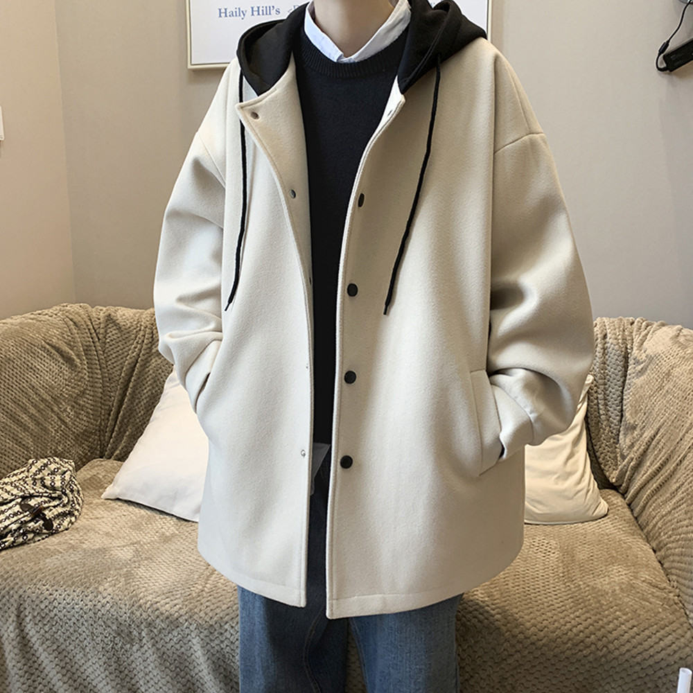 【人気集中アイテム】冬 服 メンズ 高校生 長袖 シンプル ファッション 韓国系 フード付き ボタン 配色 ボタン コート