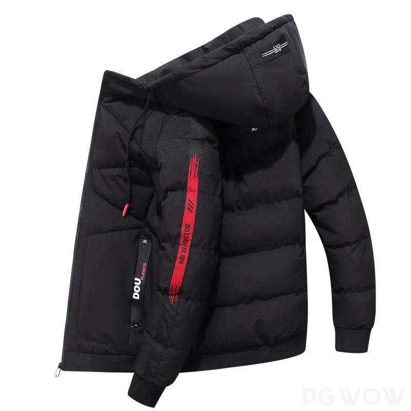  長袖 ファッション カジュアル 一般 一般 冬 フード付き ジッパー ファスナー 配色 ポリエステル綿コート・ダウンジャケット