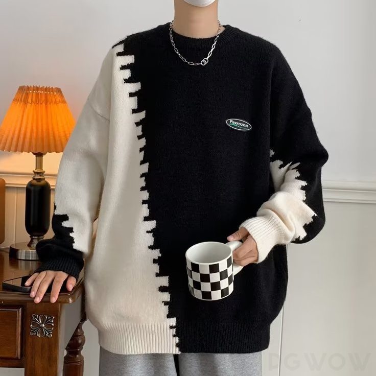 長袖 シンプル ファッション カジュアル ストリート系 韓国系 一般 一般 ラウンドネック プルオーバー 配色 なしセーター